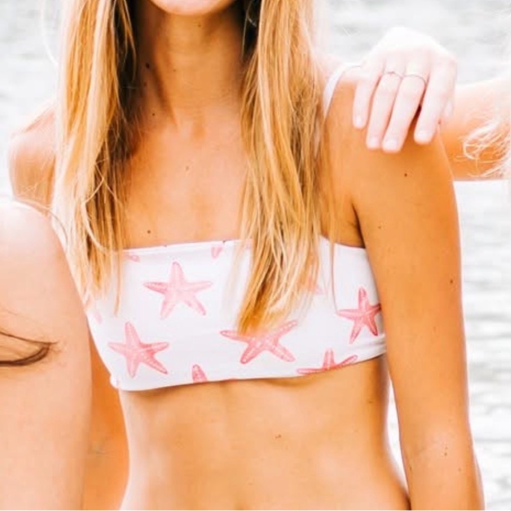 Pink Starfish Print reversible Bandeau Bikini Top